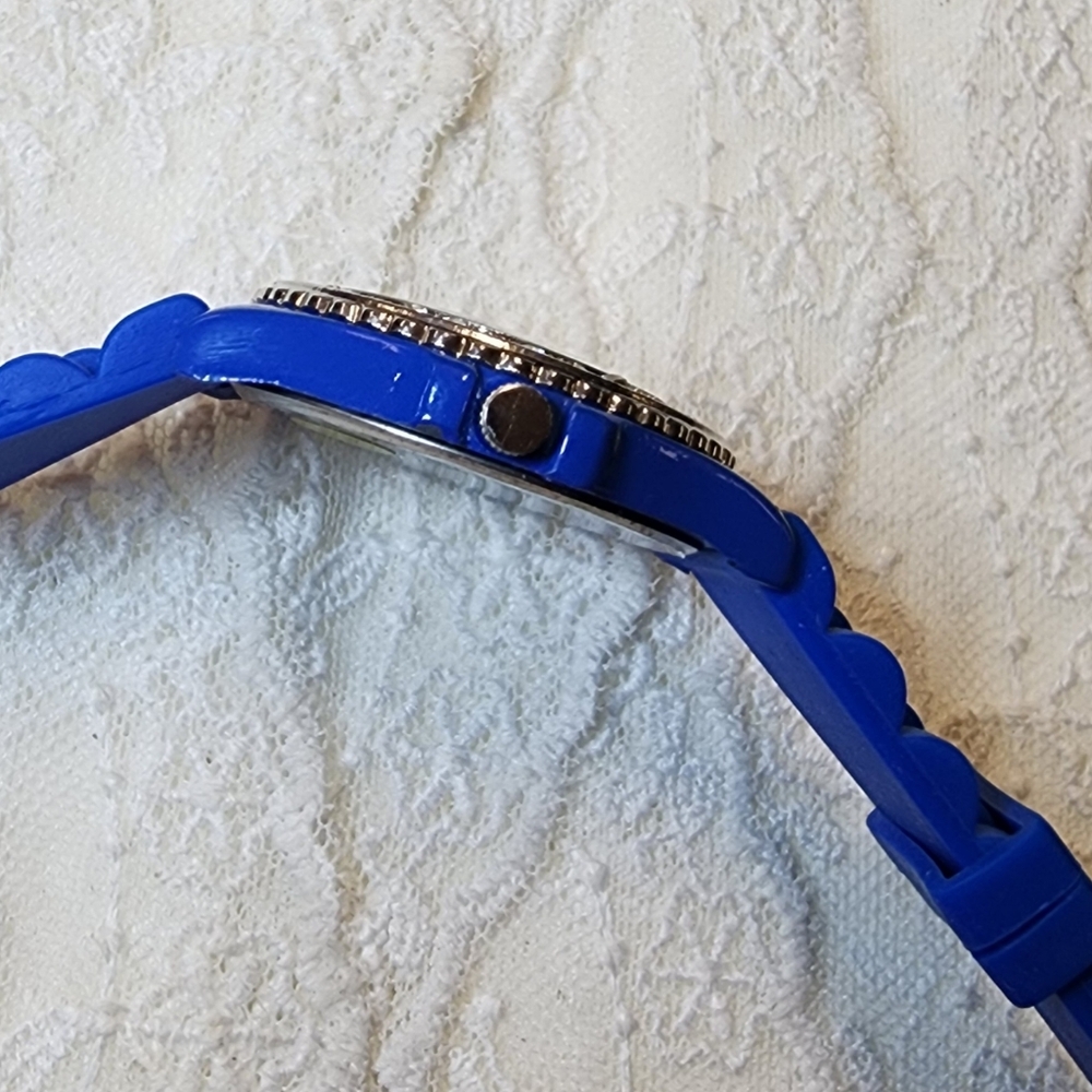 Geneva Blue Silicone Watch with Crystal Accents - Picture 8 of 15